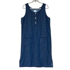VTG Susan Bristol Denim Dress‎ A Line Pockets Buttons Large Western Country 90s